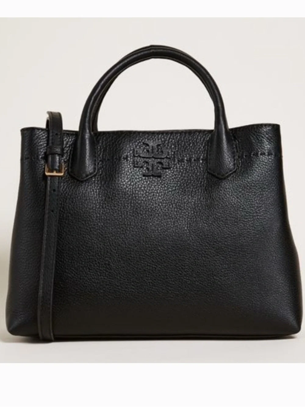 Tory Burch McGraw Black Pebble Leather Satchel with Detachable Strap